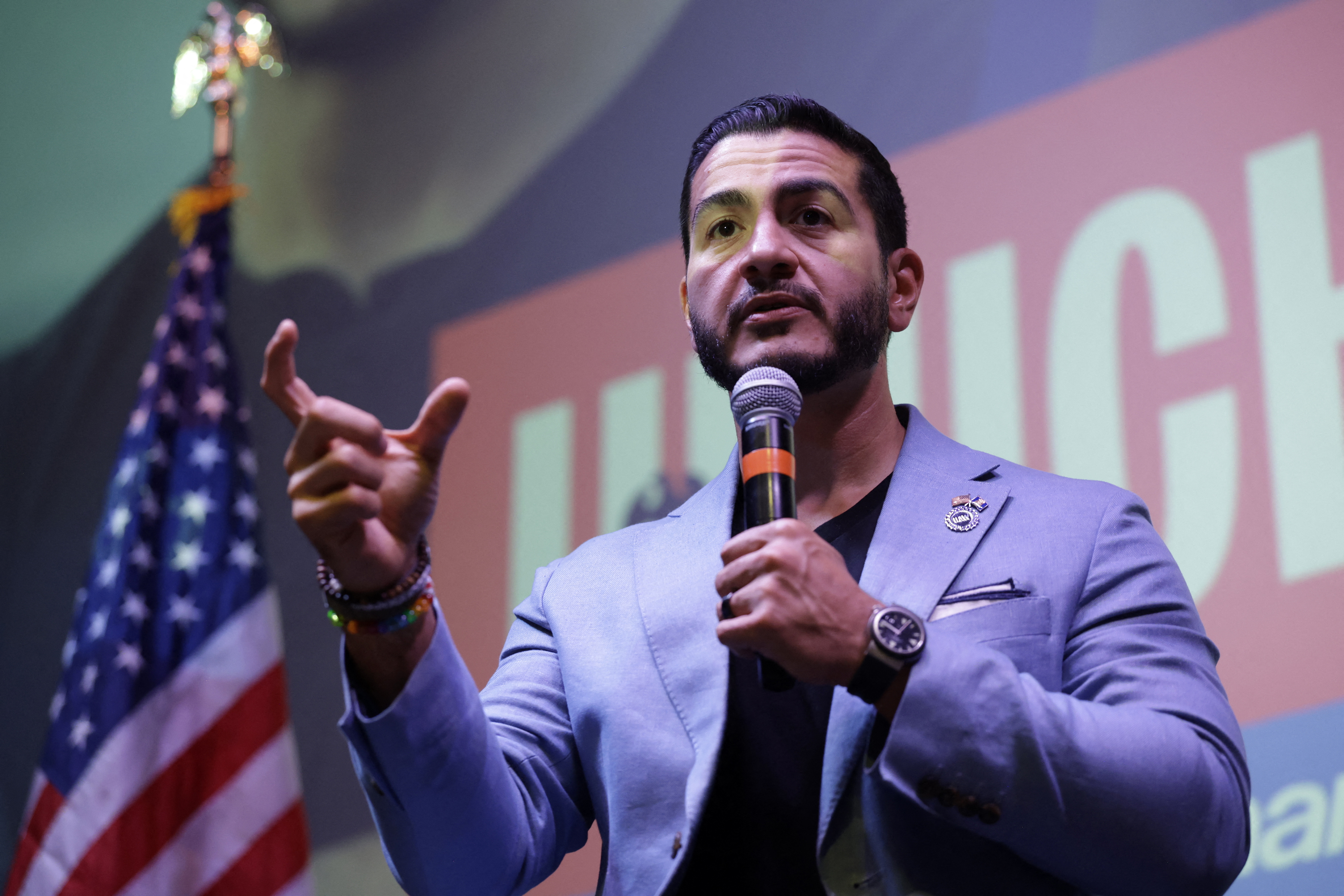 Abdul El-Sayed speaks during a student meet and greet in Ann Arbor, Mich., on August 26, 2026. After a bruising Senate primary contest, El-Sayed is working to unite Michigan Democrats.